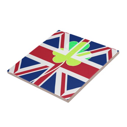 Irish British Flag Shamrock Clover St Patrick UK Tile