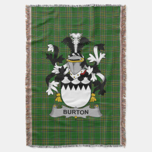 Irish Burton Coat of Arms Family Crest Ireland Throw Blanket