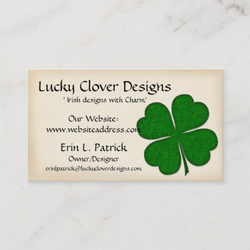 Customizable Irish Business Card :: Green Fabric Clover Design