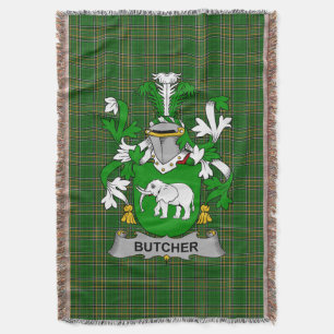 Irish Butcher Coat of Arms Family Crest Ireland Throw Blanket