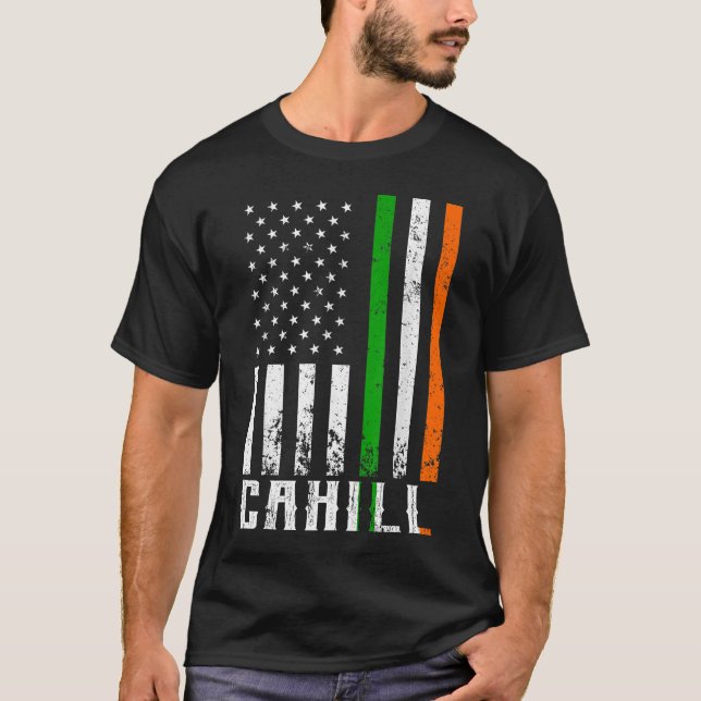 Irish CAHILL Family American Flag Ireland Flag T-Shirt (Front)