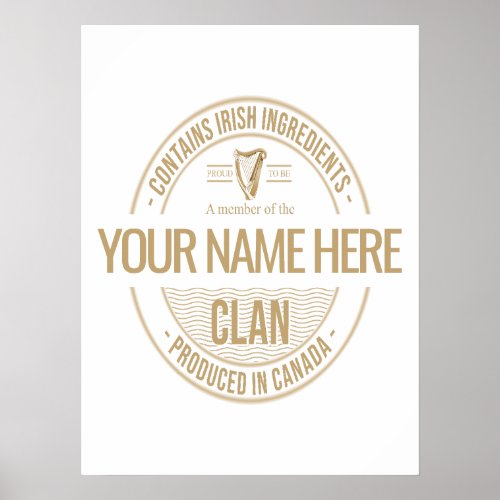 Irish Canadian Custom Family Clan Name Poster