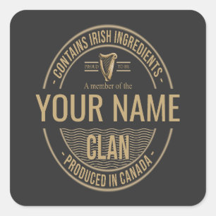 Irish Canadian Custom Family Clan Name Square Sticker