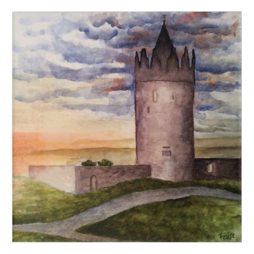 Irish castle and landscape watercolor painting acrylic print