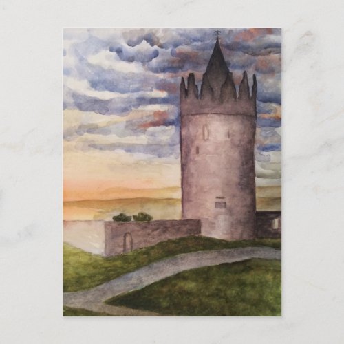 Irish castle and landscape watercolor Postcard