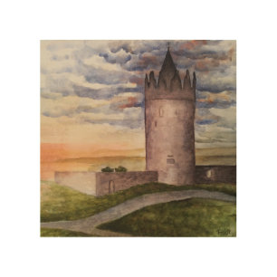 Irish Castle Landscape Watercolor Painting Wood Wall Art