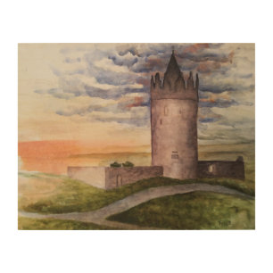 Irish Castle Watercolor Landscape Painting Wood Wall Art
