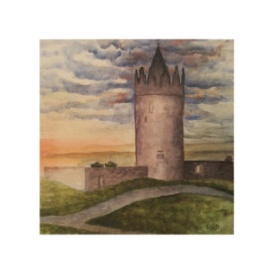 Irish Castle Watercolor Landscape Painting Wood Wall Art