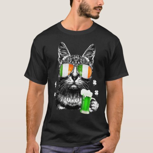 Irish Cat Drinks St Patricks Day Cat Kitten  Drink T_Shirt