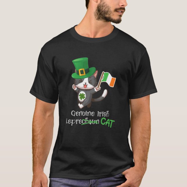 Irish Cat Leprechaun - Shamrock And Ireland Flag T-Shirt (Front)