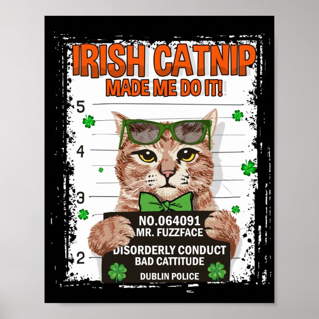 Irish Catnip St Patrick's Day Shamrock Cat Poster (Front)