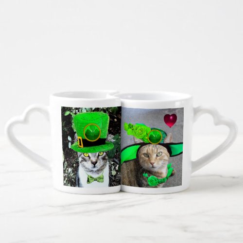 IRISH CATS LOVERS WITH SHAMROCKS  StPatricks Day Coffee Mug Set