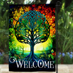 Irish Celtic Colorful Tree of Life Garden Flag
