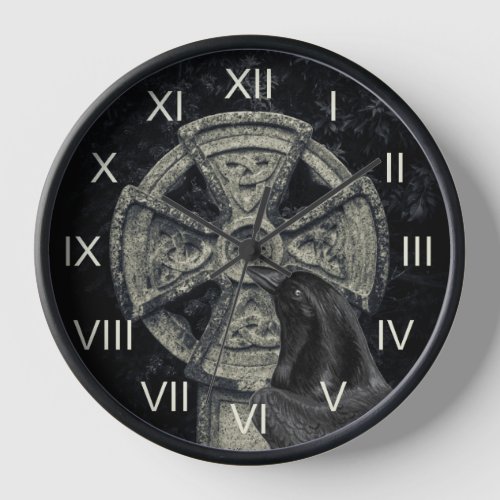 Irish Celtic Cross and Crow The Morrigan Clock