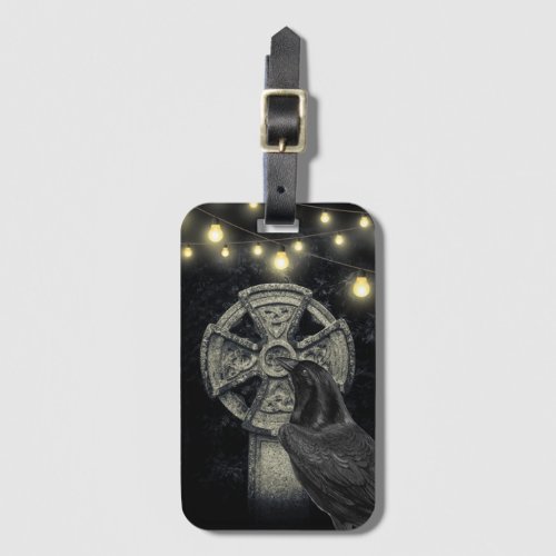 Irish Celtic Cross and Crow The Morrigan Luggage Tag