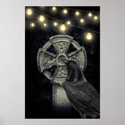 Irish Celtic Cross and Crow The Morrigan Poster