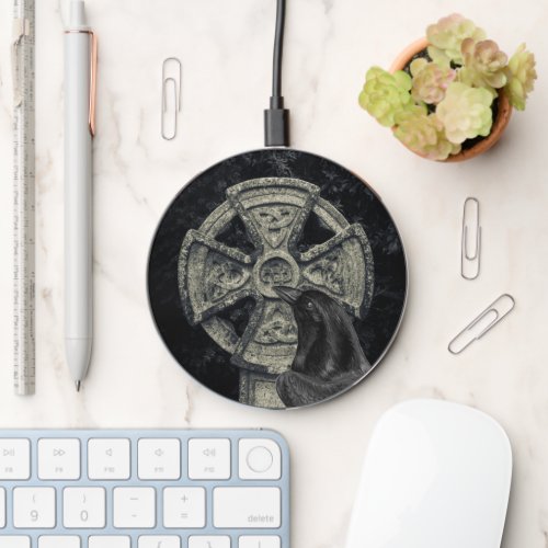 Irish Celtic Cross and Crow The Morrigan Wireless Charger