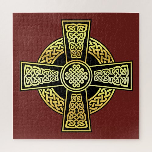 Irish Celtic crossblackgoldred cross design Jigsaw Puzzle