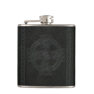 Irish Celtic Cross Faux Leather Flask