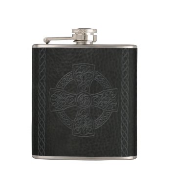Irish Celtic Cross Faux Leather Flask by TheInspiredEdge at Zazzle