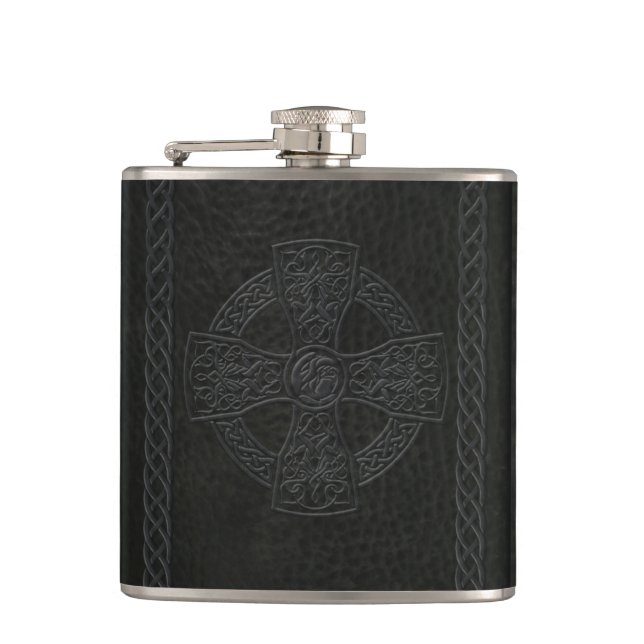 Irish Celtic Cross Faux Leather Flask (Front)