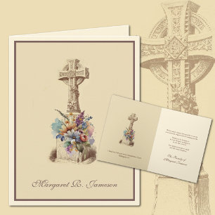 Irish Celtic Cross Floral Condolence Letterpress Thank You Card