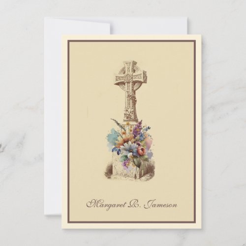  Irish Celtic Cross Floral Condolence Thank You Card