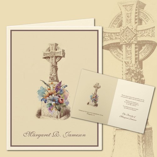  Irish Celtic Cross Floral Condolence Thank You Card