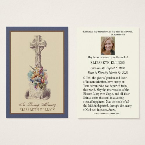 Irish Celtic Cross Floral  Funeral Prayer Card