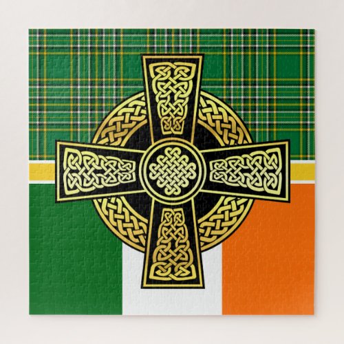 Irish Celtic crossIreland national plaidflag Jigsaw Puzzle