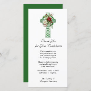 Irish Celtic Cross Roses Religious Condolence Thank You Card