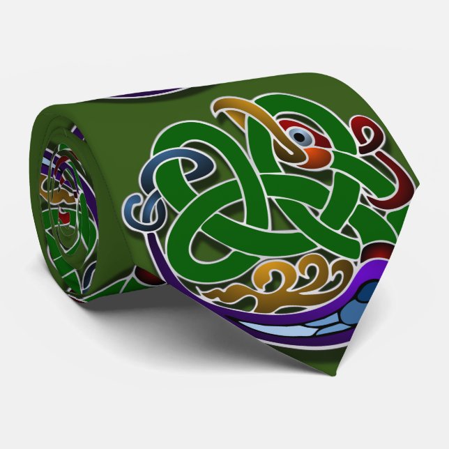 Irish Celtic Design on Green Tie (Rolled)