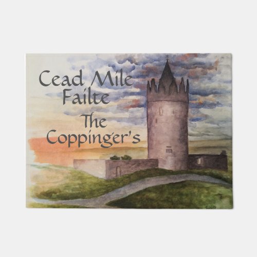 Irish Celtic Greeting Castle Watercolor Doormat