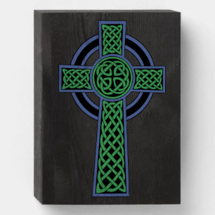 Irish Celtic Knot Cross Wooden Box Sign