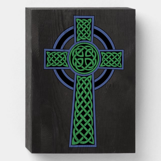 Irish Celtic Knot Cross Wooden Box Sign (Front Vertical)