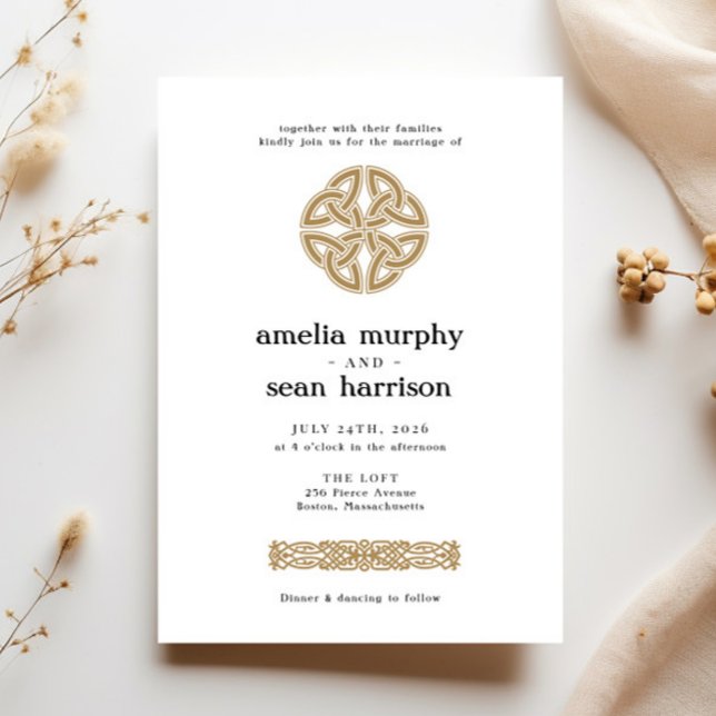 Irish Celtic Knot Gold Wedding Invitation (Creator Uploaded)