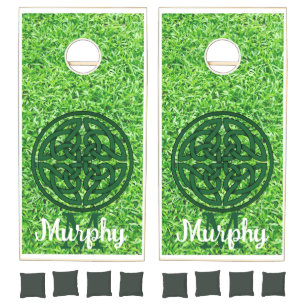 Irish Celtic knot grass monogram family name Cornhole Set