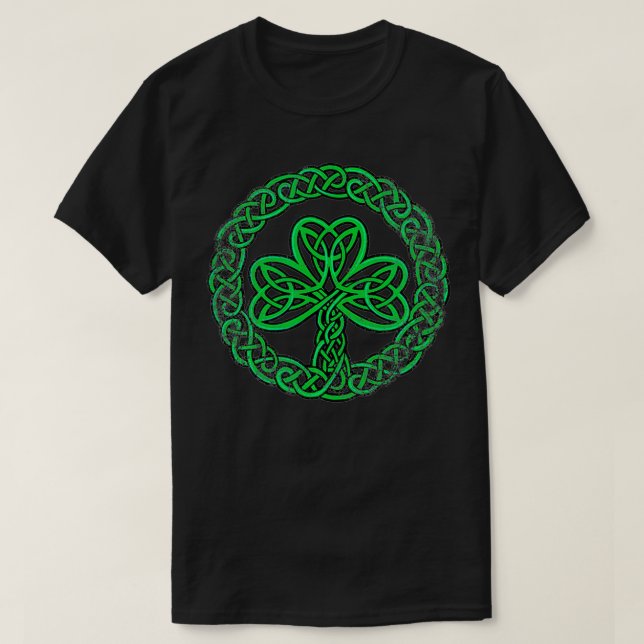 Irish Celtic Knot Shamrock Distressed  T-Shirt (Design Front)