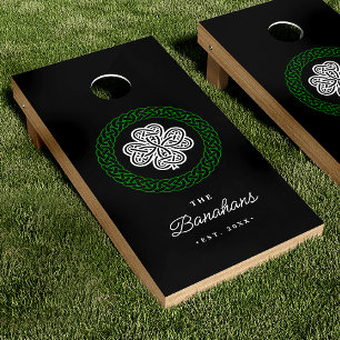 Irish Celtic Knot Shamrock Family Name Cornhole Set