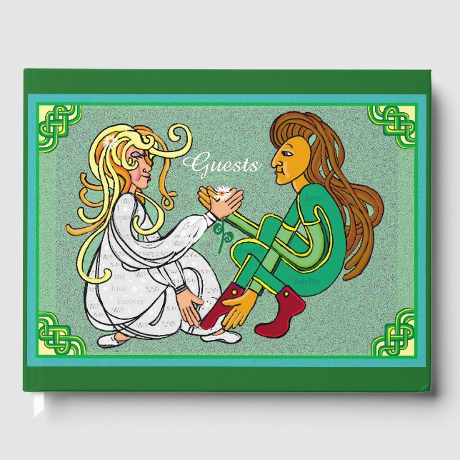 Irish celtic lovers green knotwork art guest book (Front)