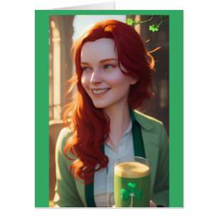 IRISH CELTIC REDHEAD GIRL BEER JUMBO GREETING CARD