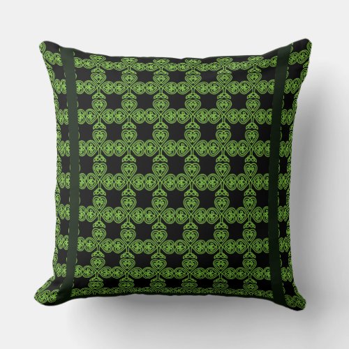 Irish Celtic Shamrock Pattern Green Throw Pillow