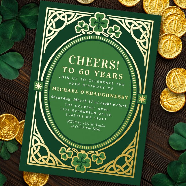 Irish Celtic St Patricks Birthday Party Foil Invitation (Creator Uploaded)