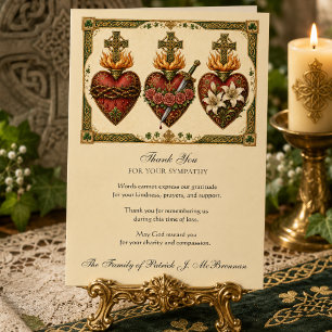 Irish Celtic Three Hearts Catholic Funeral Thank You Card