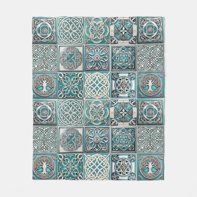 Irish Celtic Tiles Fleece Blanket (Front)