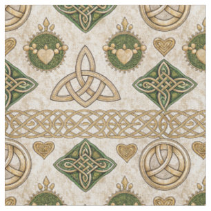 Irish Celtic Triquetra & Claddagh Heritage Pattern Fabric