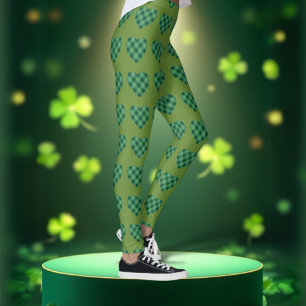 Irish Charm Trendy Olive Green Heart Leggings