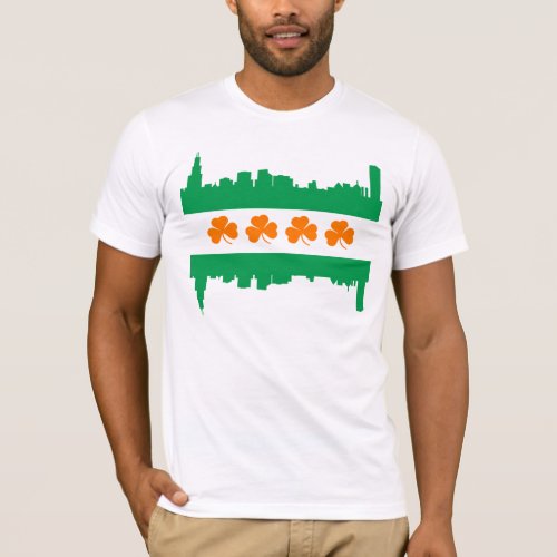 Irish Chicago Flag Skyline St Patricks Day T_Shirt