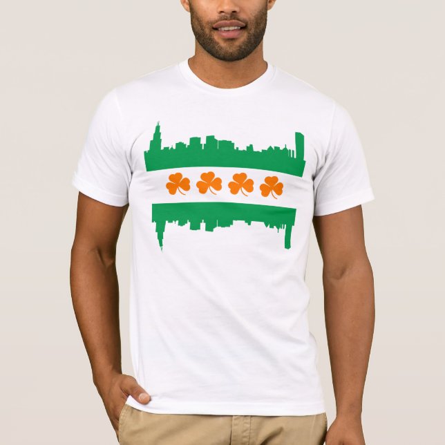 Irish Chicago Flag Skyline St Patrick's Day T-Shirt (Front)