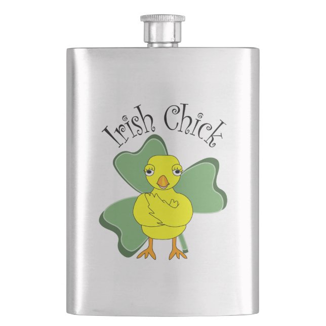 Irish Chick Text Shamrock Flask (Front)